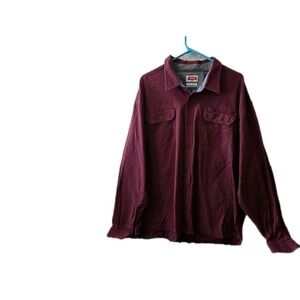 Wrangler Men's Burgundy Heavyweight Twill Button Down Shirt Long Sleeve Work 3XL